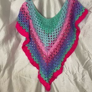 Retro Knit Crochet Colorful Striped Sparkly Poncho Scarf Wrap Halter Top Poncho